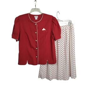 4937)Vintage 80s Serbin two piece Short Sleeve Red Jacket with Polkadot skirt 16